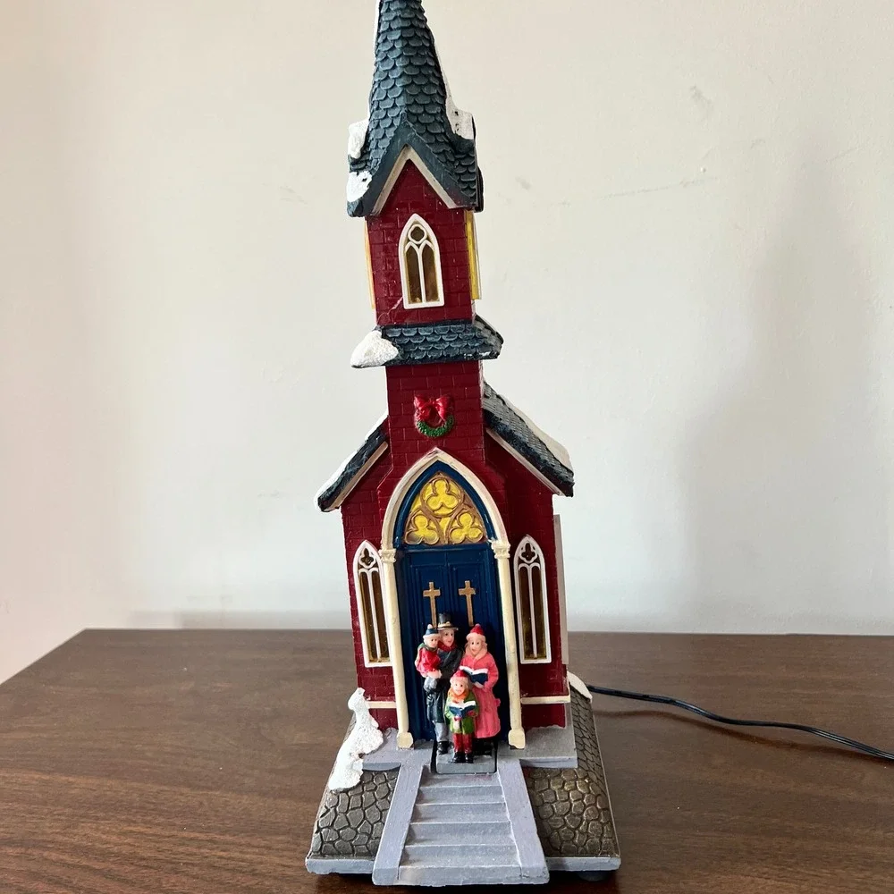 Costco Lighted Christmas Village Church with Carolers Red Brick Winter Decor